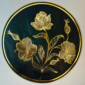 6 pcs Placemats - Golden & Black Flower Branches Design